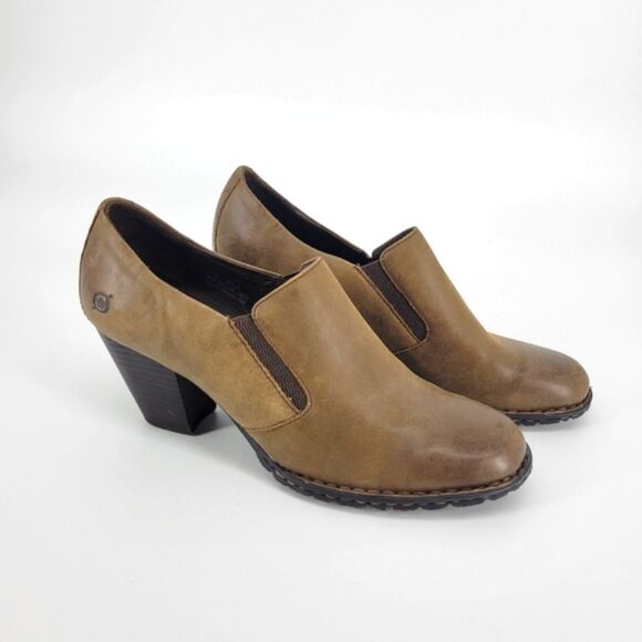 Born Shoes - Born mules clogs brown tan leather heel 9 womens shoetie